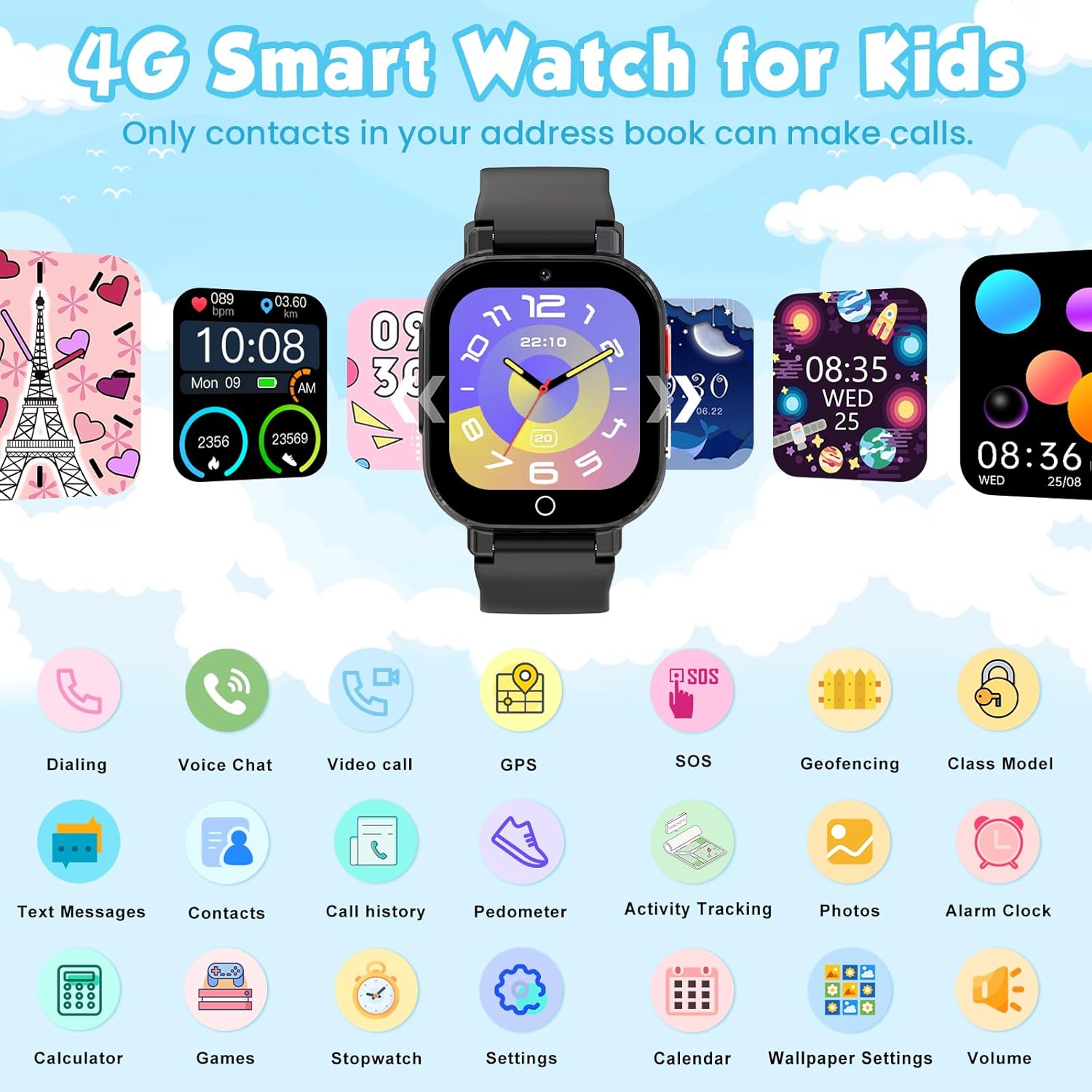 Smartwatch Bambini 4G con GPS e Telefono, Nero - immagine 2