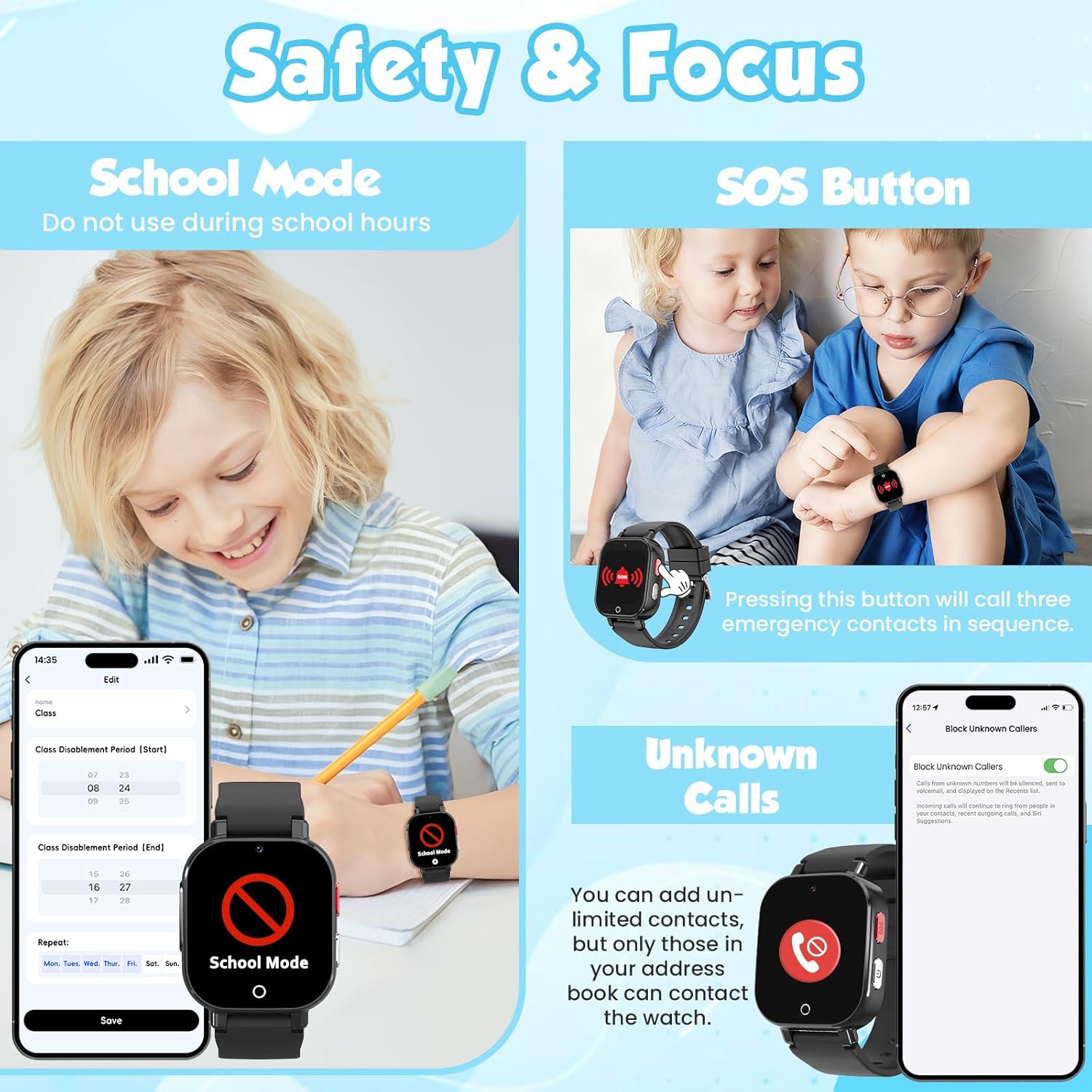 Smartwatch Bambini 4G con GPS e Telefono, Nero - immagine 5