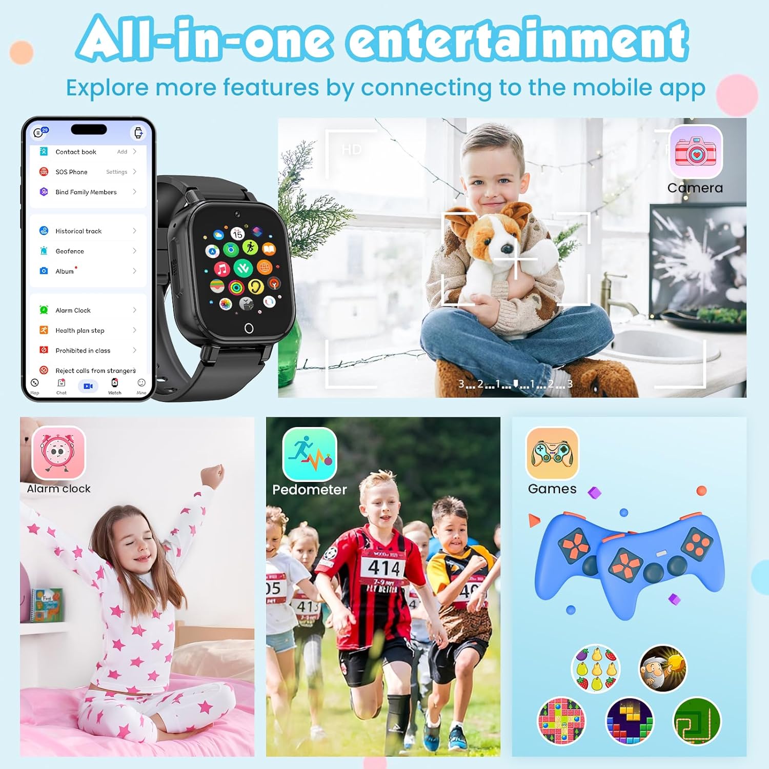 Smartwatch Bambini 4G con GPS e Telefono, Nero - immagine 6