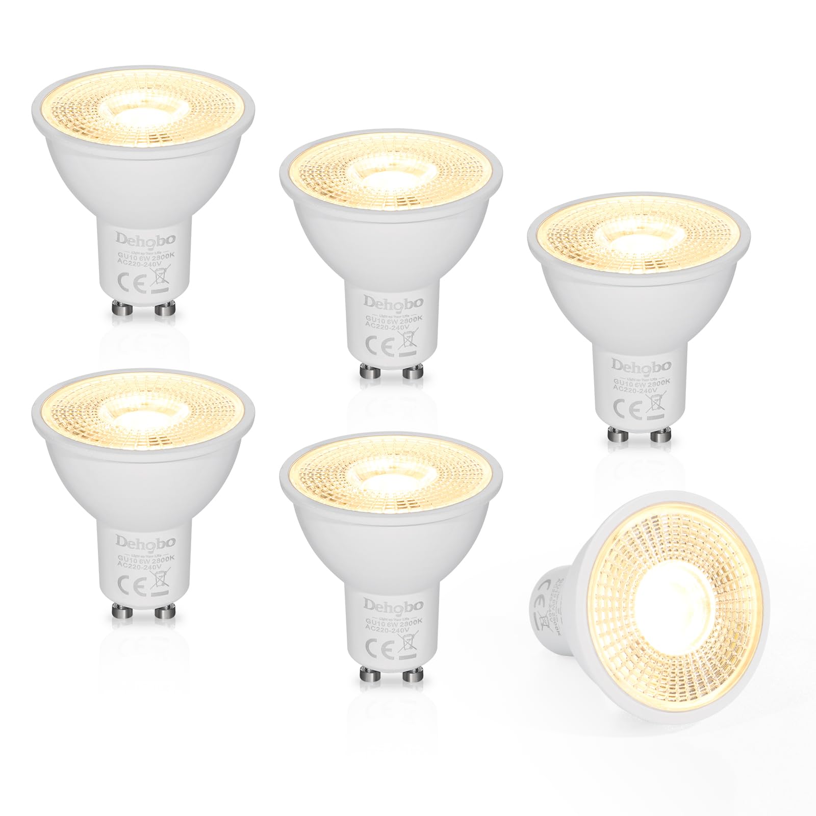 Dehobo GU10 LED Lampadine 6W Bianco Caldo 2800K (Pacco 6)
