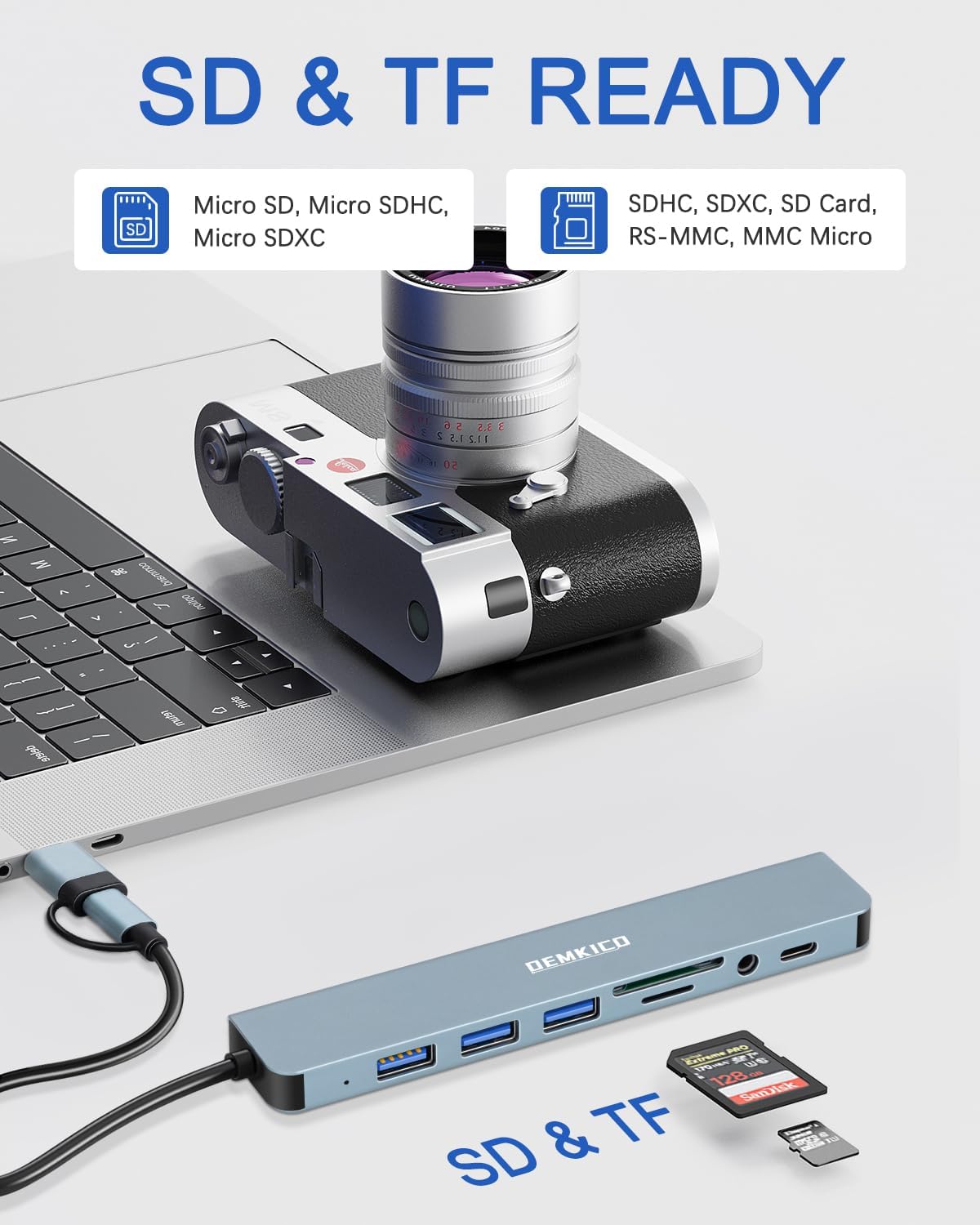 Hub USB C 8 in 1 con 4 Porte USB e Lettore Schede, Grigio - immagine 3