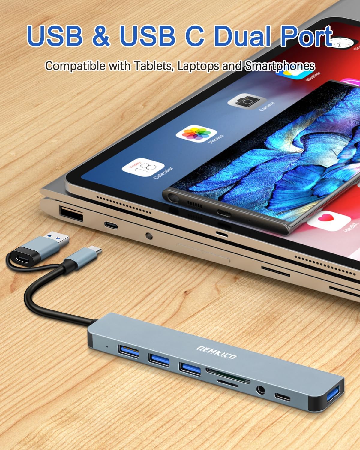Hub USB C 8 in 1 con 4 Porte USB e Lettore Schede, Grigio - immagine 4