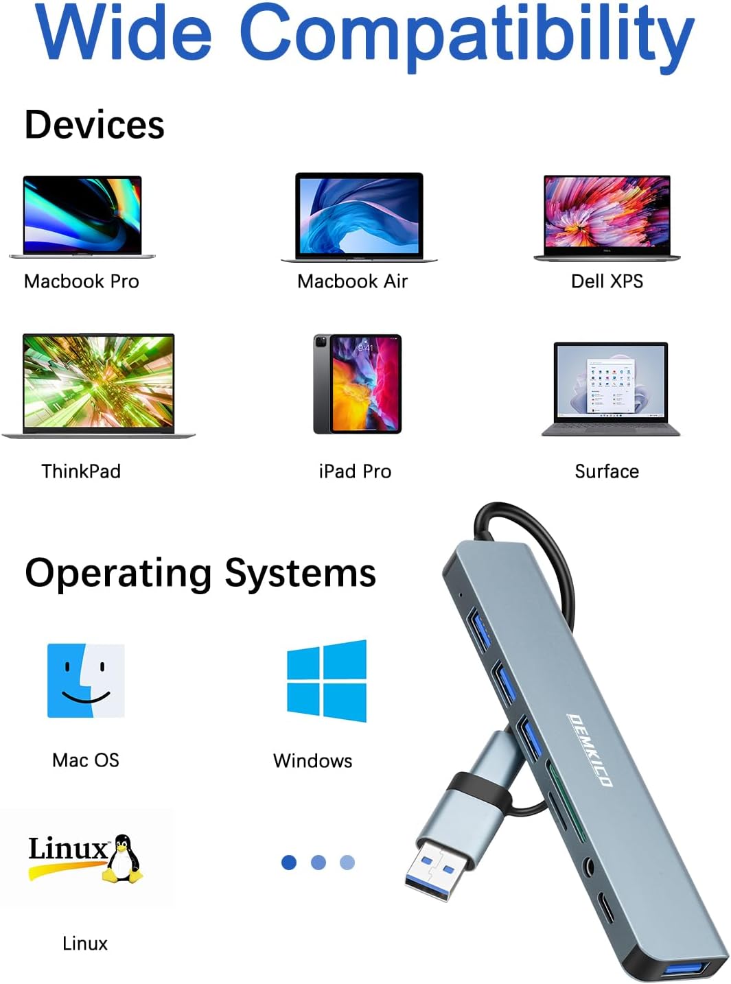 Hub USB C 8 in 1 con 4 Porte USB e Lettore Schede, Grigio - immagine 5