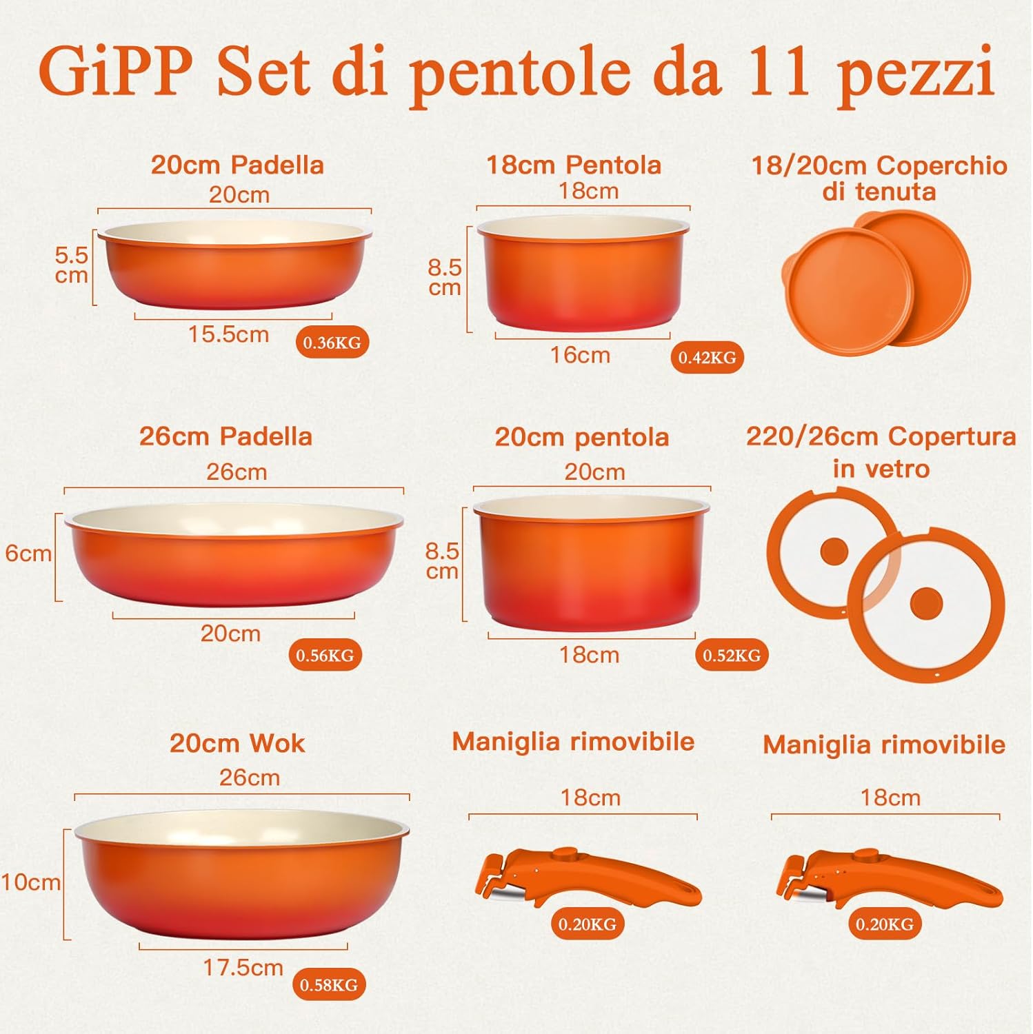 Gipp 11 Pezzi Set Pentole e Padelle Antiaderenti - immagine 2