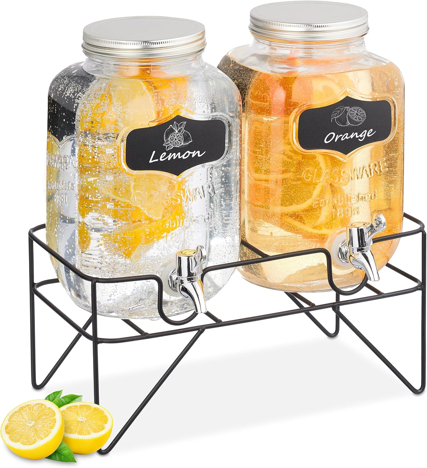 Relaxdays Dispenser in Vetro per Bevande, Set da 2 - immagine 1