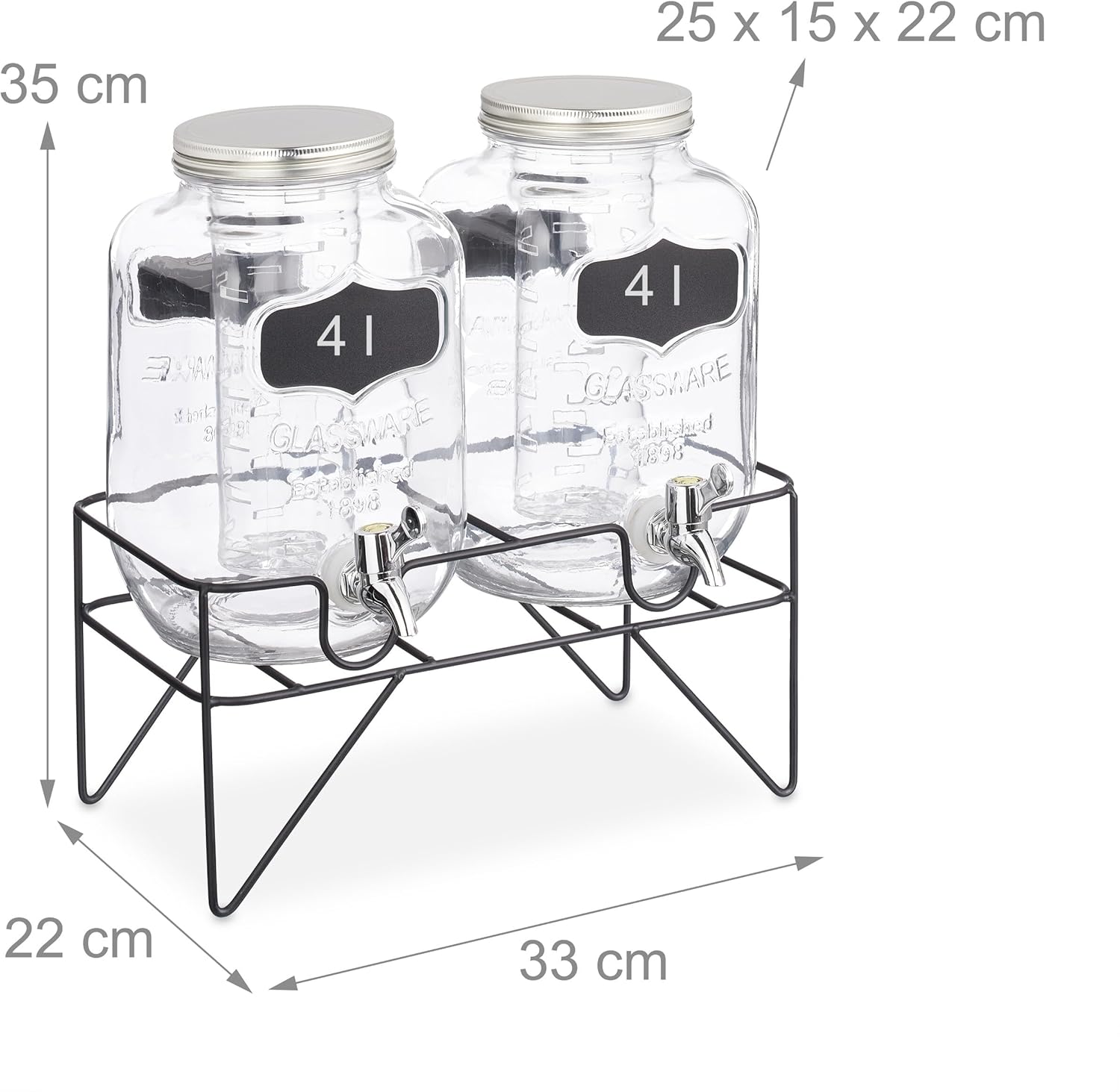 Relaxdays Dispenser in Vetro per Bevande, Set da 2 - immagine 4