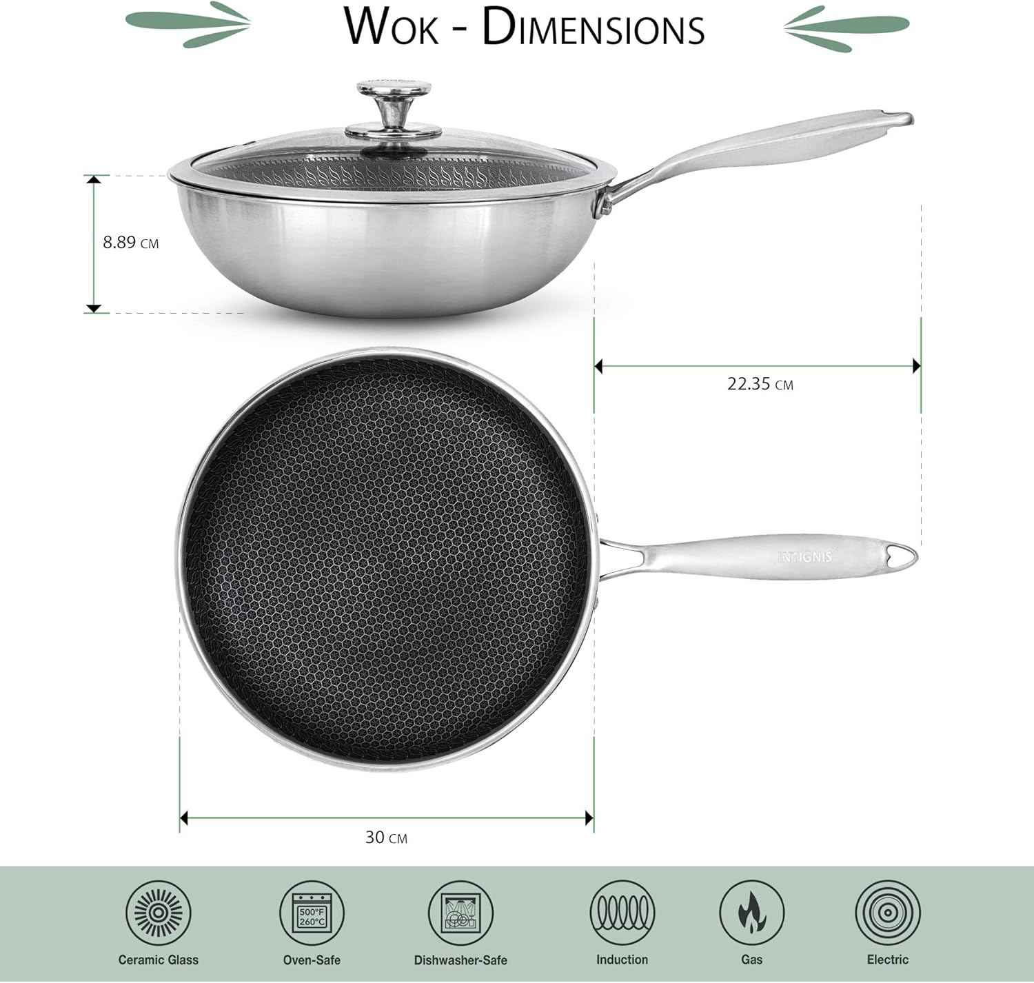 Intignis® Wok 30 cm con Coperchio, Antigraffio - immagine 2