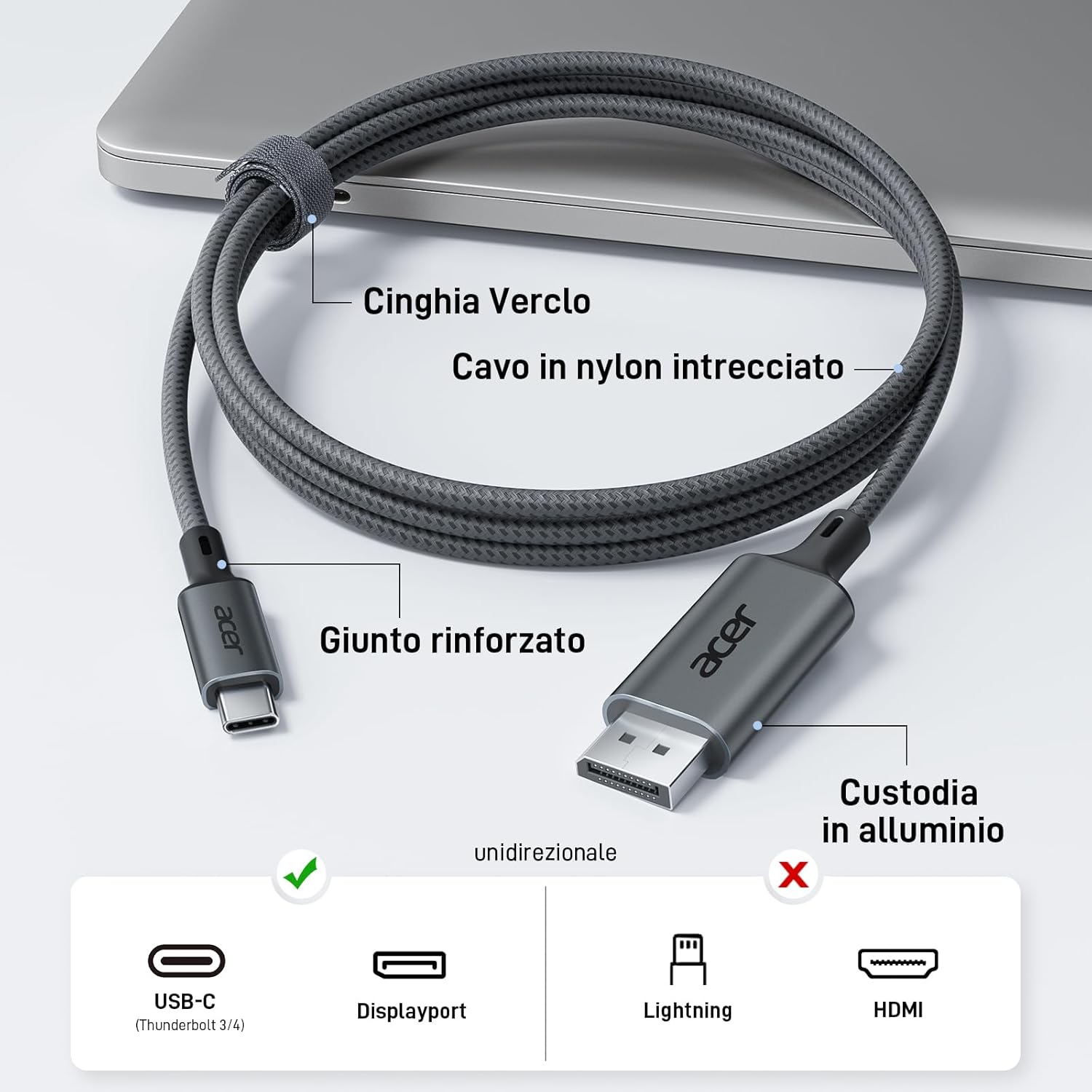 Acer Cavo USB C a DisplayPort 4K@60Hz 2M - immagine 5