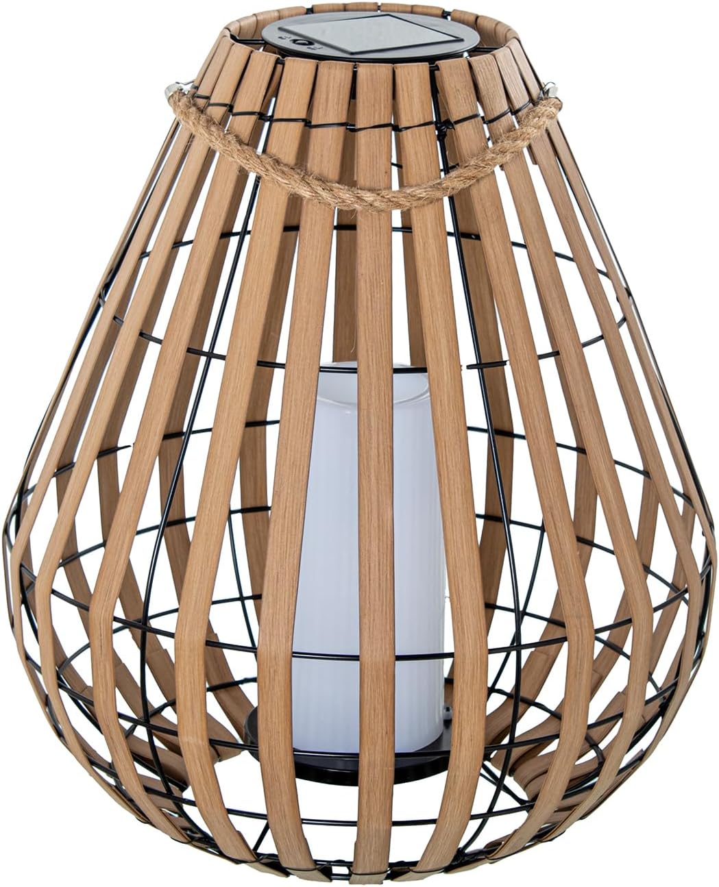 LÁMPARA SOLAR 45CM PIE/SOBREMESA HIERRO/PP+PE C/VELA LED_°39X45CM