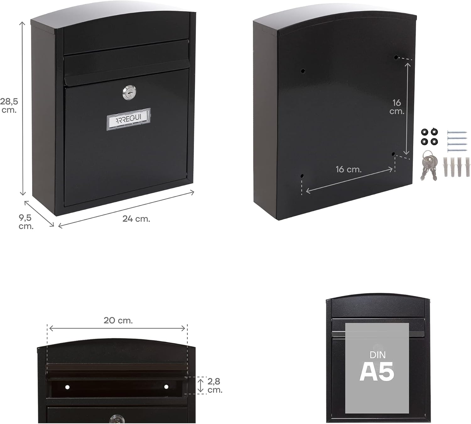 Arregui Compact E5734 Cassetta Postale in Acciaio, Nero - immagine 3