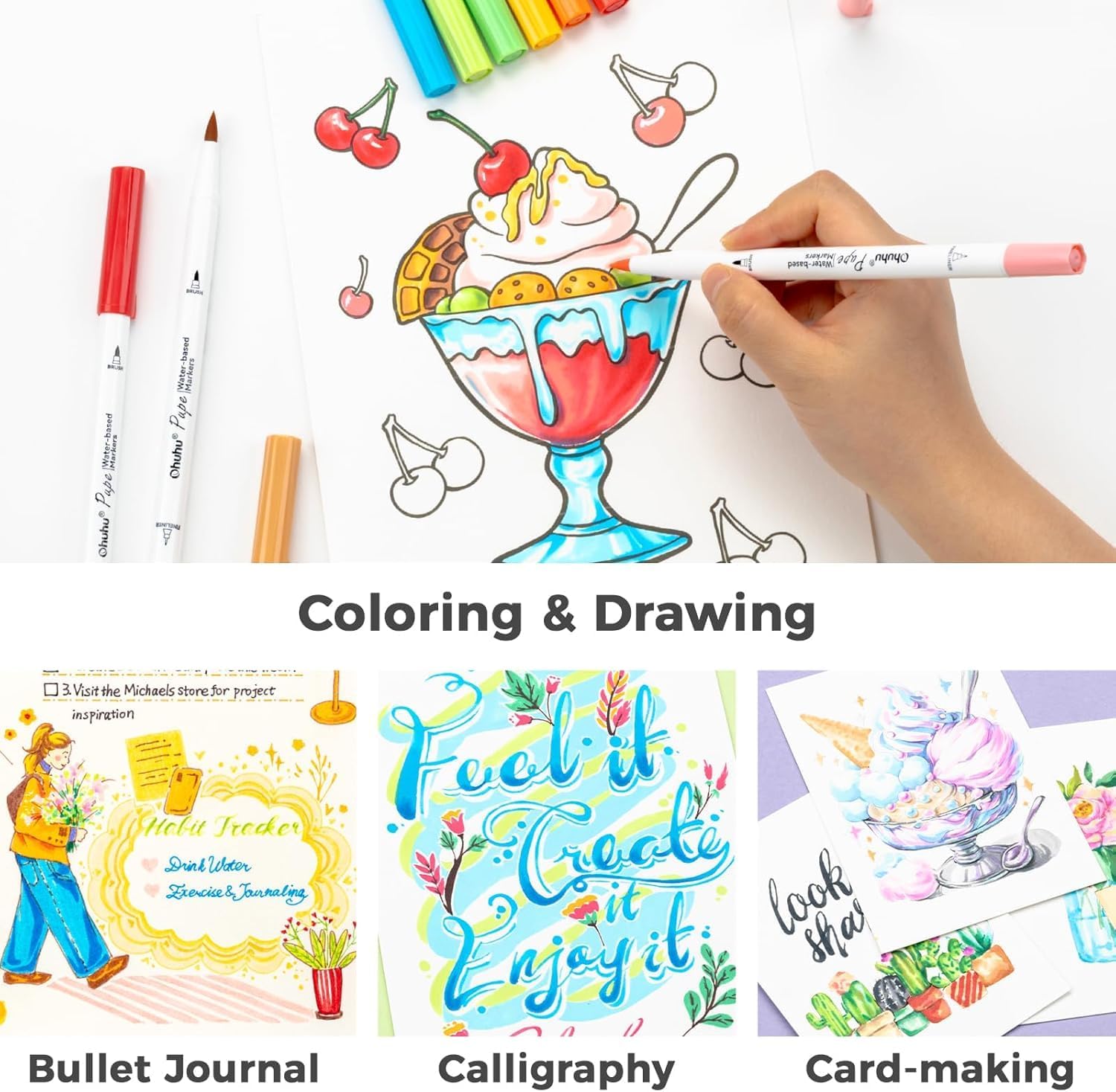 Ohuhu 120 Pennarelli a Base d'Acqua Doppia Punta - immagine 8