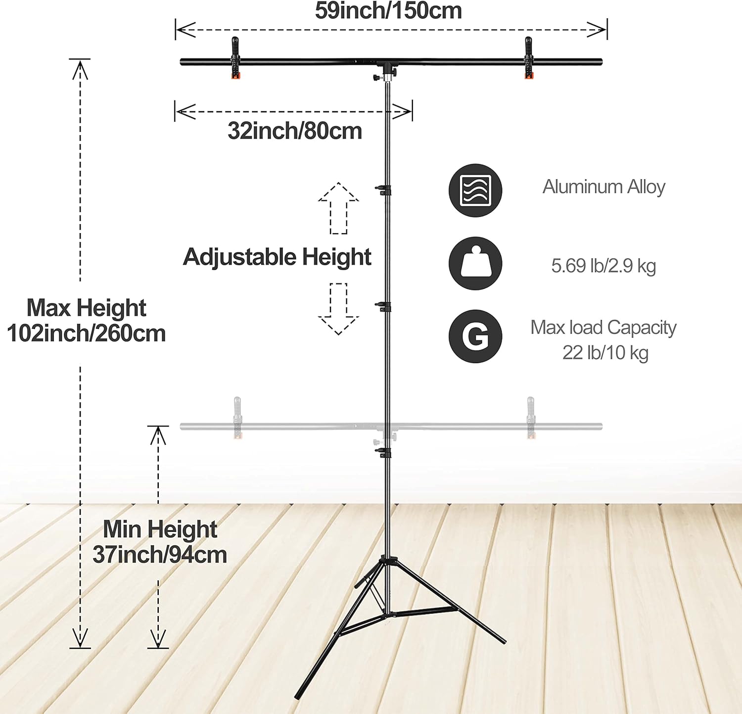 Emart Sfondo Nero con Supporto 1,5 x 2,6 m - immagine 4