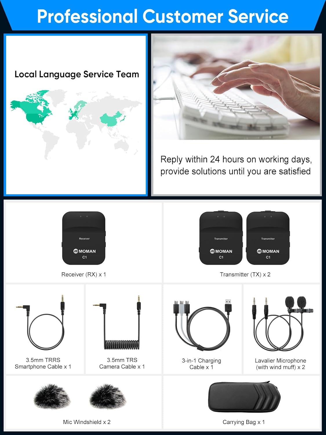Moman Microfoni Senza Fili Lavalier C1X 2.4GHz - immagine 6