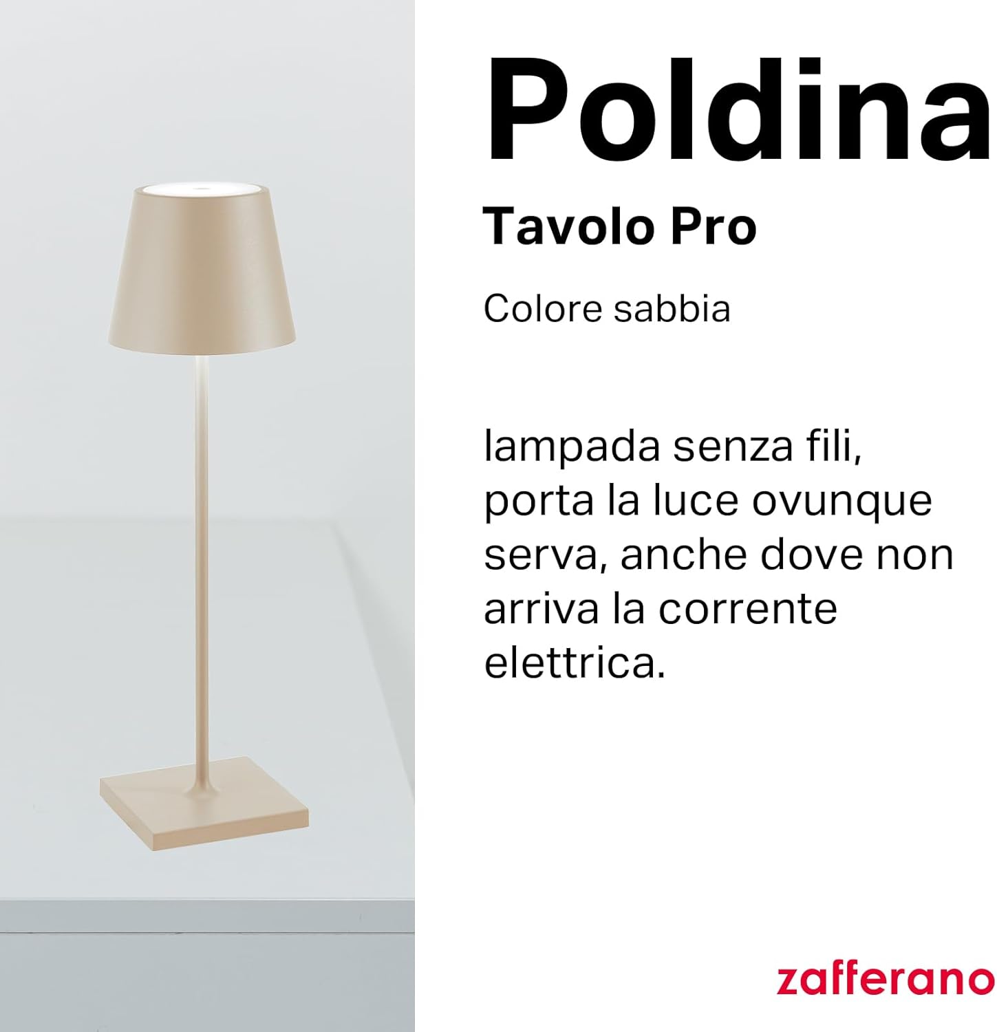 Lampada Poldina Pro - Tavolo Ricaricabile, Sabbia - immagine 2