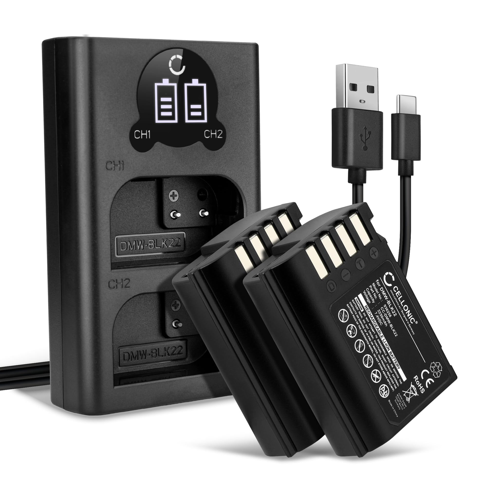Cellonic Batteria DMW-BLK22 2250mAh (2pz) + Doppio Caricatore