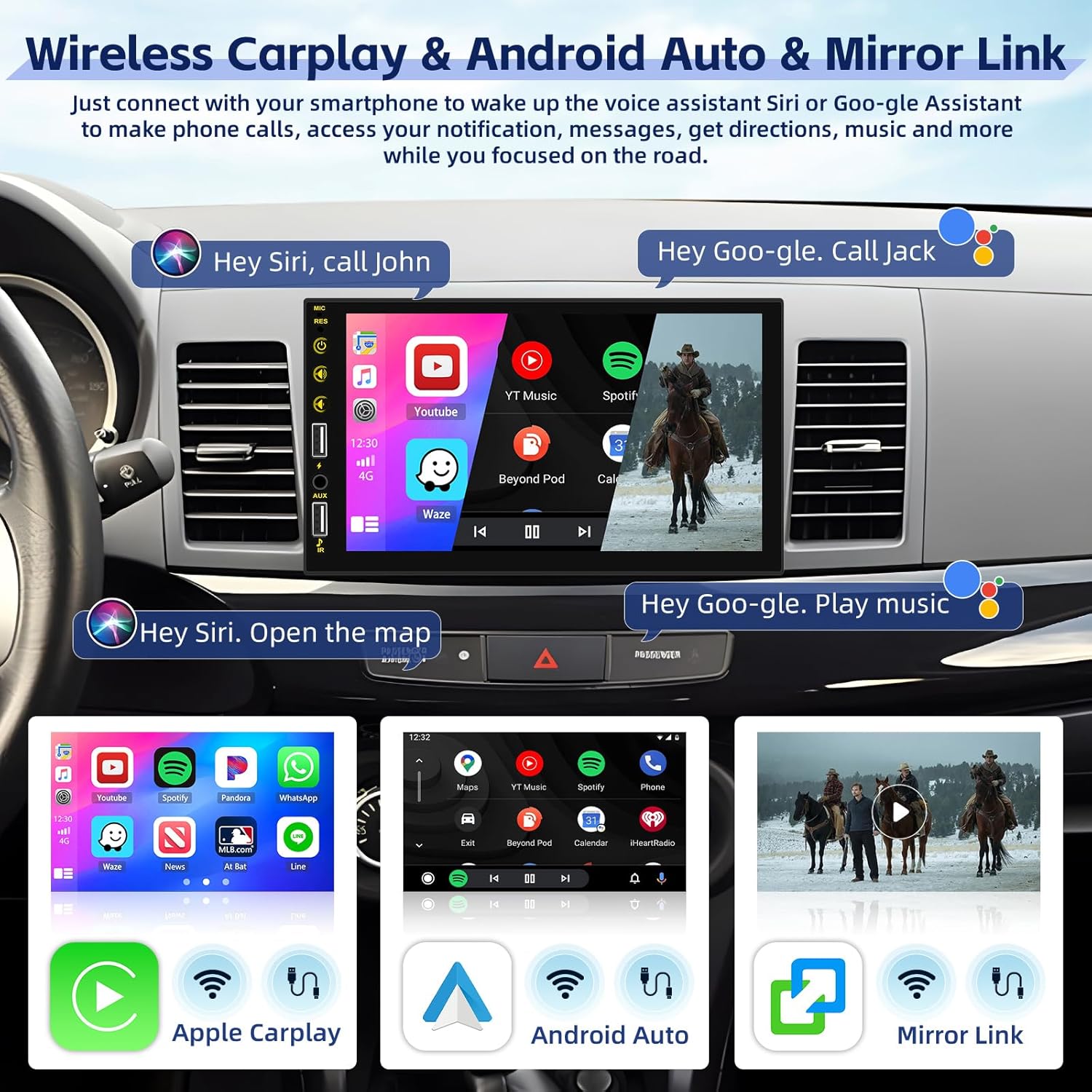 Fuluku Autoradio 1 Din con Carplay Android Auto Wireless - immagine 2