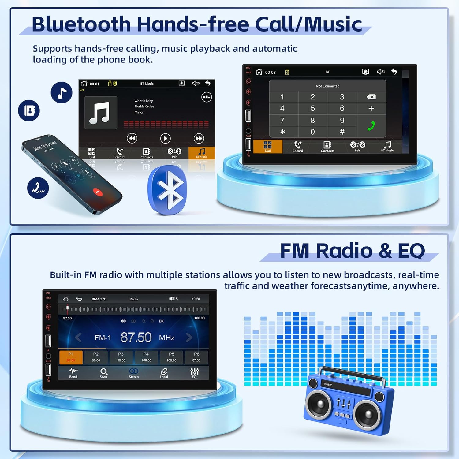 Fuluku Autoradio 1 Din con Carplay Android Auto Wireless - immagine 3