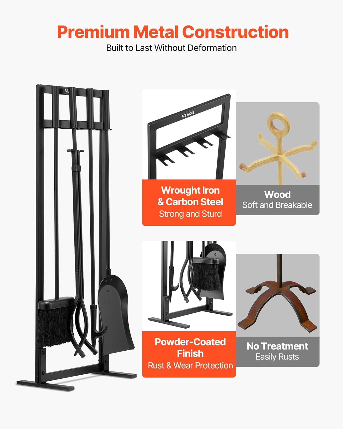 VEVOR Set Attrezzi per Camino 5 Pezzi, Nero - immagine 3