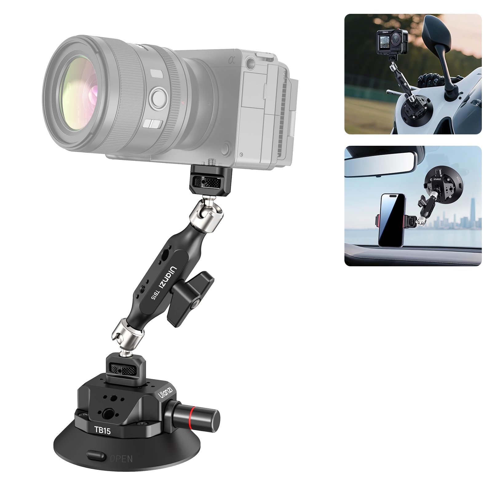 Ulanzi TB15 - Supporto a Ventosa per Fotocamera con Testa a Sfera