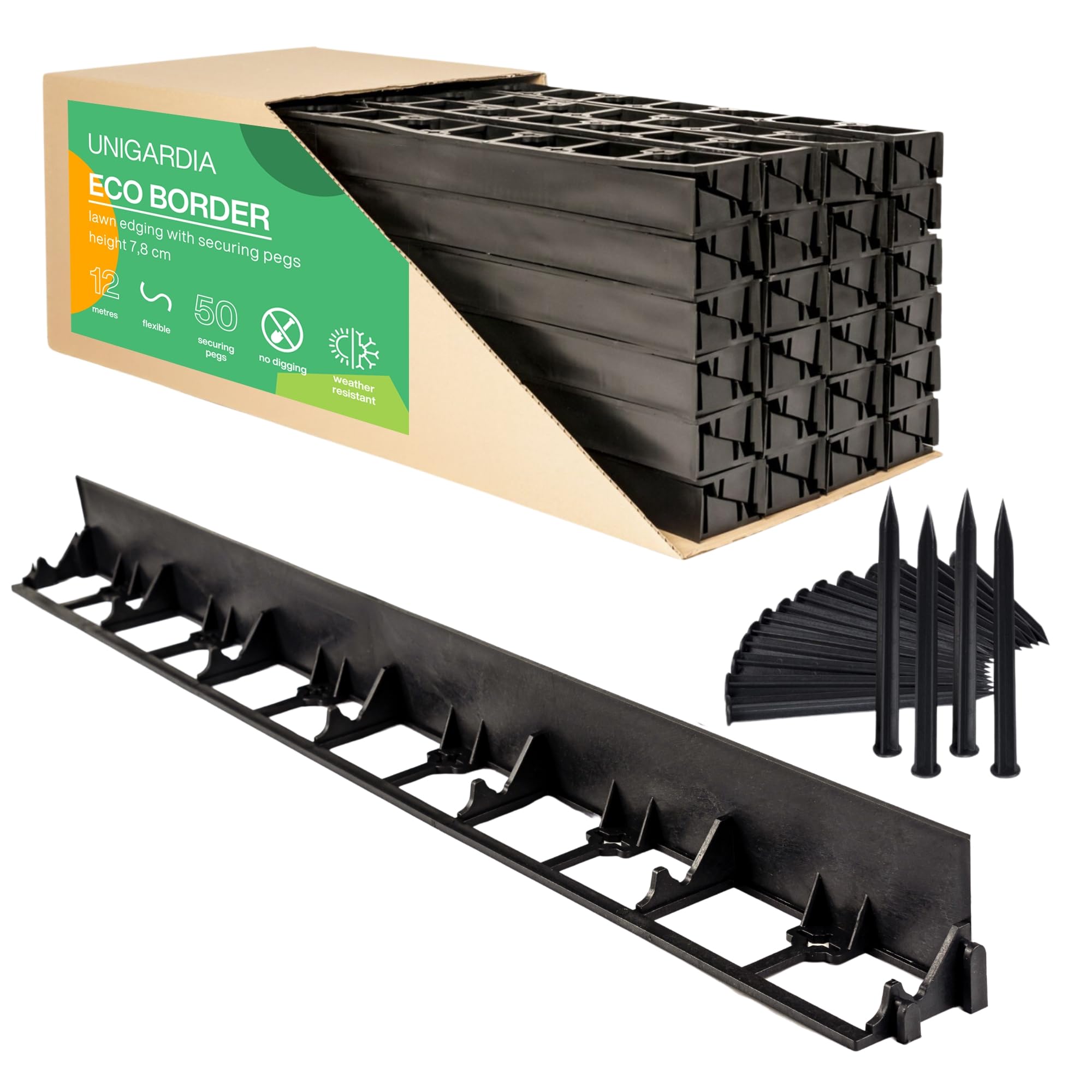 Bordura per Aiuole 12m con 50 Chiodi di Fissaggio, Nera