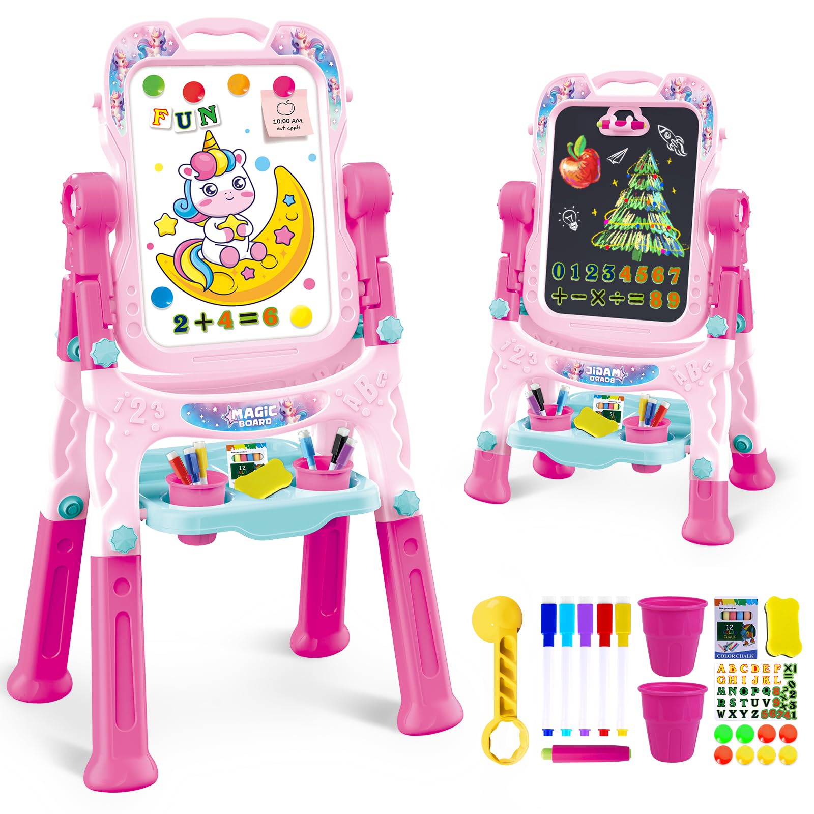 Lavagna per malto per bambini, regolabile in altezza, con cavalletto girevole su entrambi i lati, per bambini dai 3 ai 5 anni in su