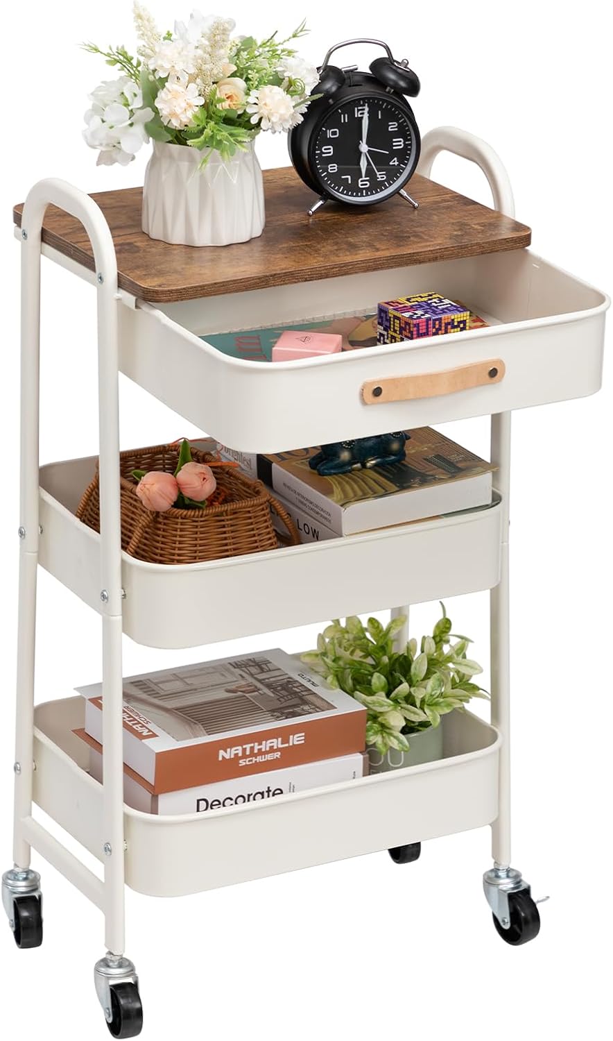 Doeworks Carrello con Ruote 3 Piani con Cassetto - Bianca