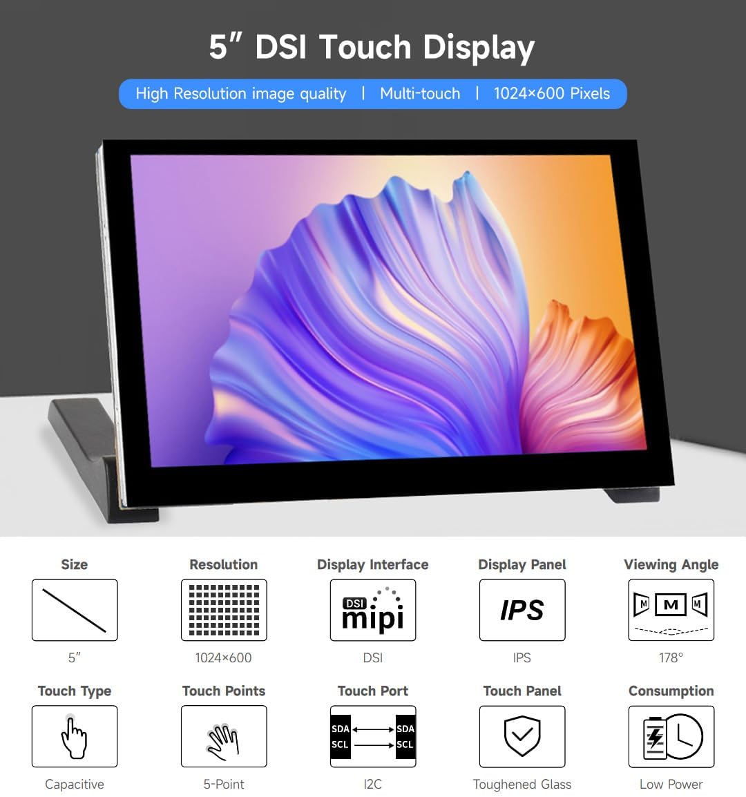 Waveshare Display Touch Capacitivo DSI 5 pollici per Raspberry Pi | Velz