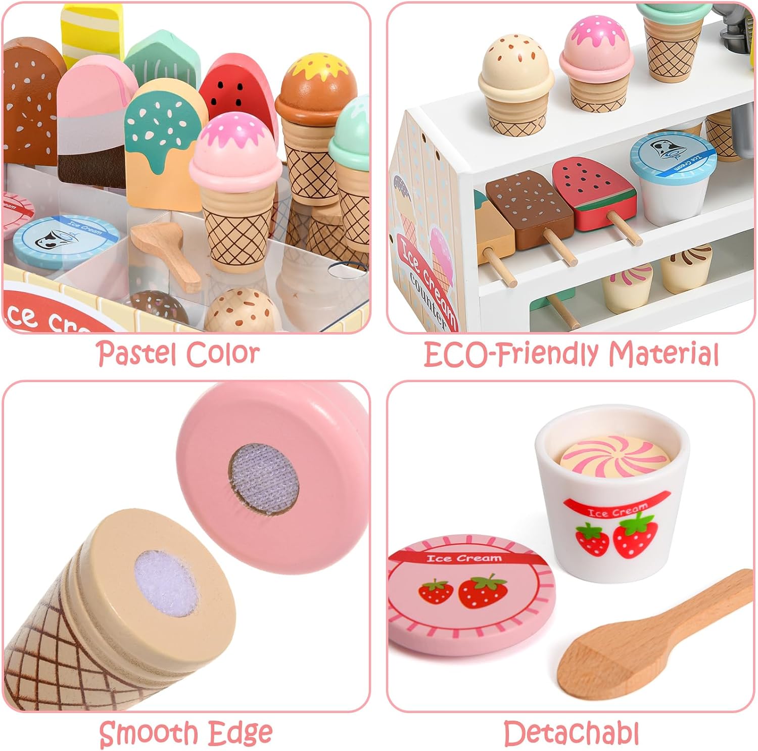 Atoylink Gioco Gelateria in Legno per Bambini, Giallo - immagine 5
