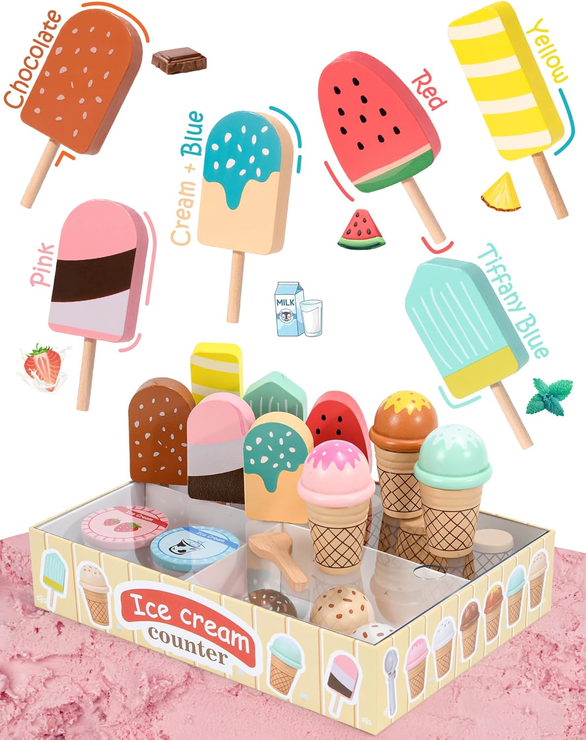 Atoylink Gioco Gelateria in Legno per Bambini, Giallo - immagine 7