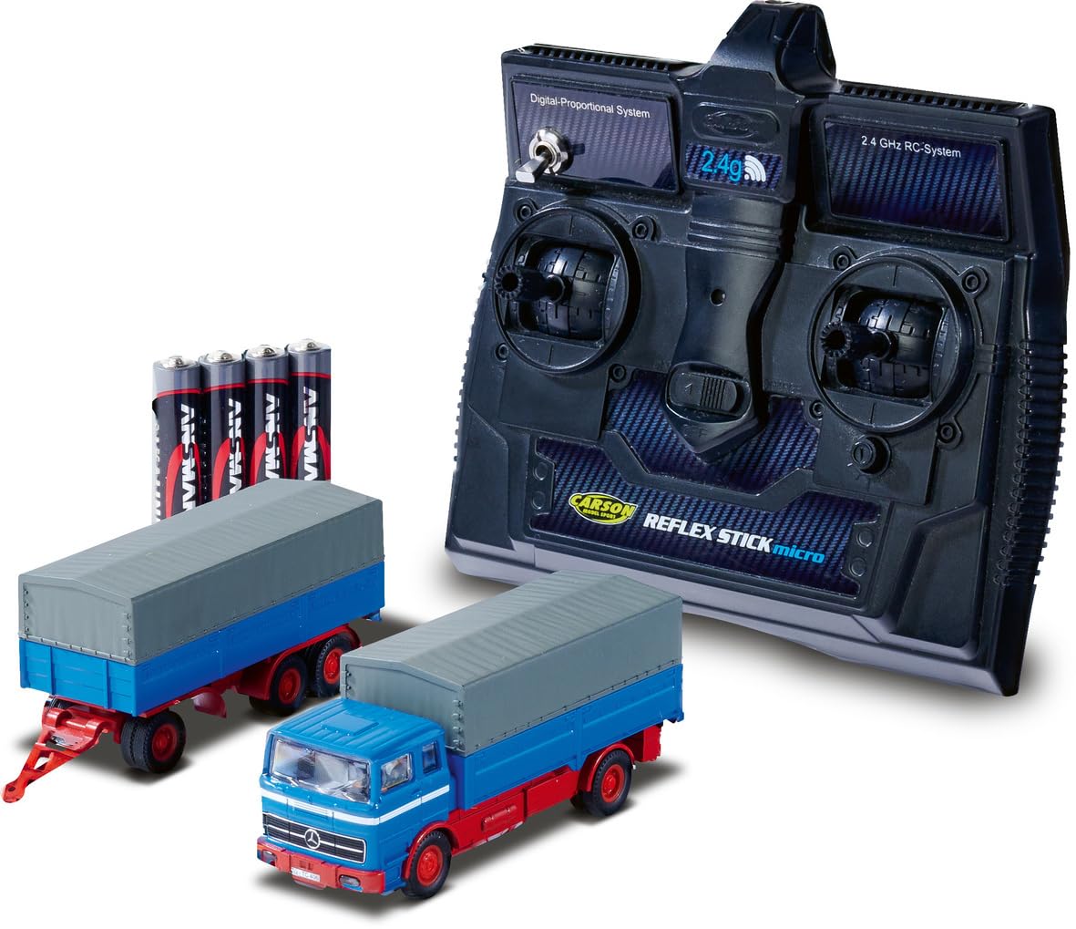 CARSON Telone 1:87 MB 1620 con Rimorchio, Blu 100% RTR