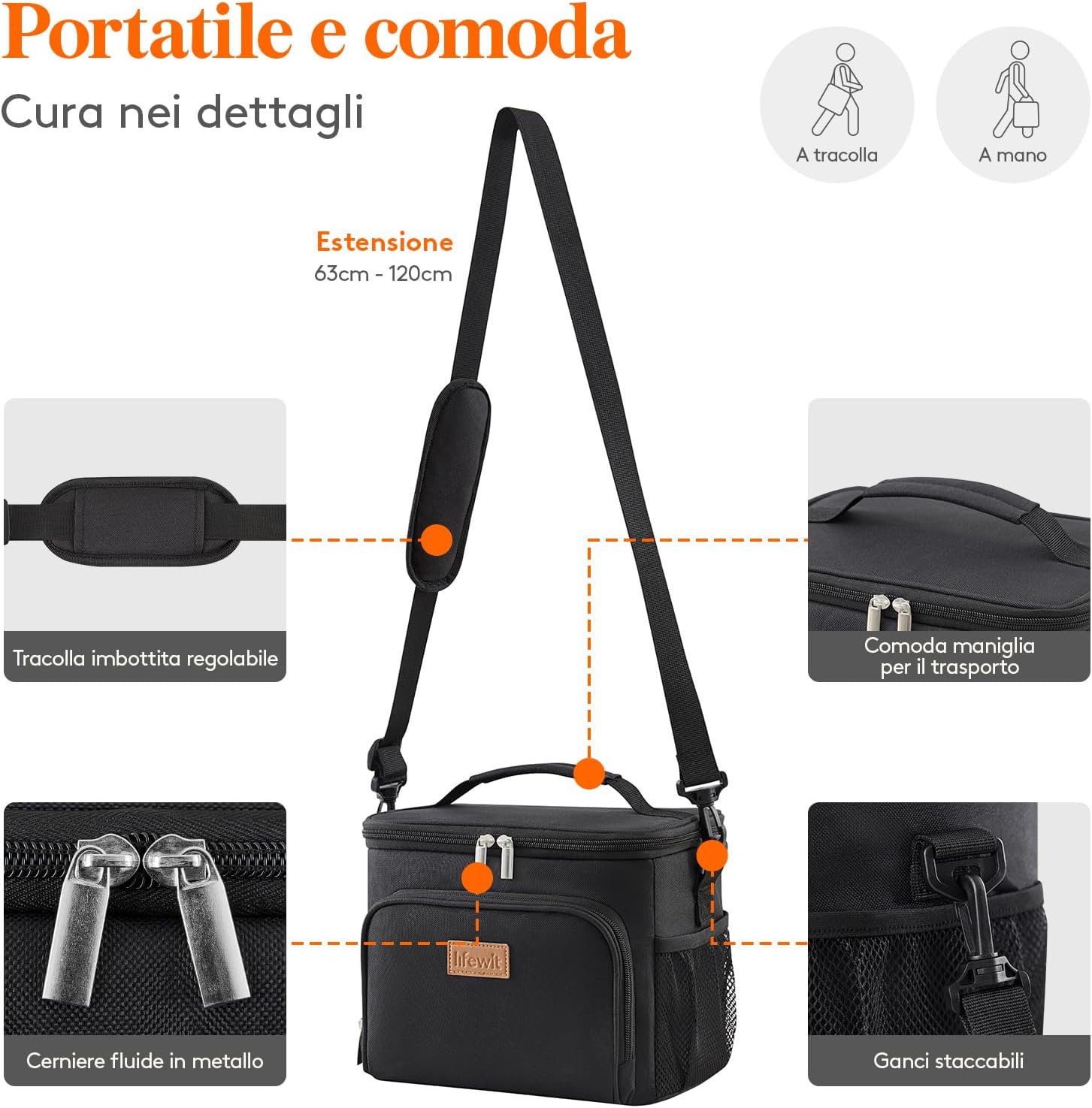 Lifewit Borsa Termica Porta Pranzo 9L, Nero - immagine 6