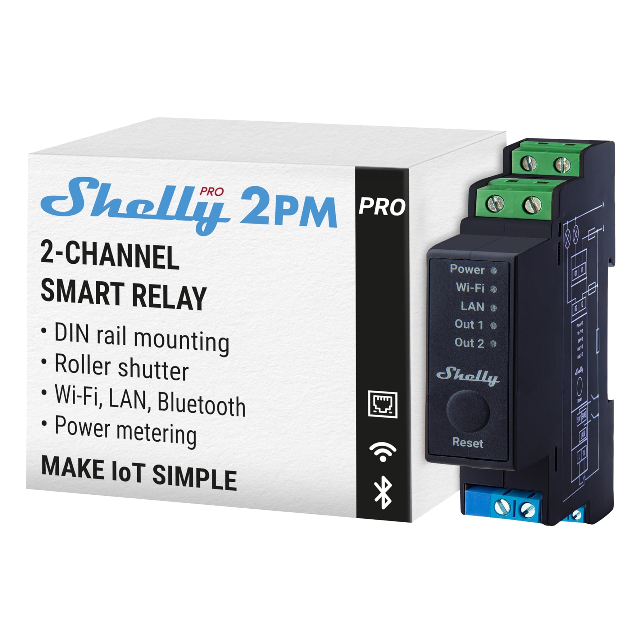 Shelly Pro 2PM - Relè Interruttore Smart 2 Canali 25A