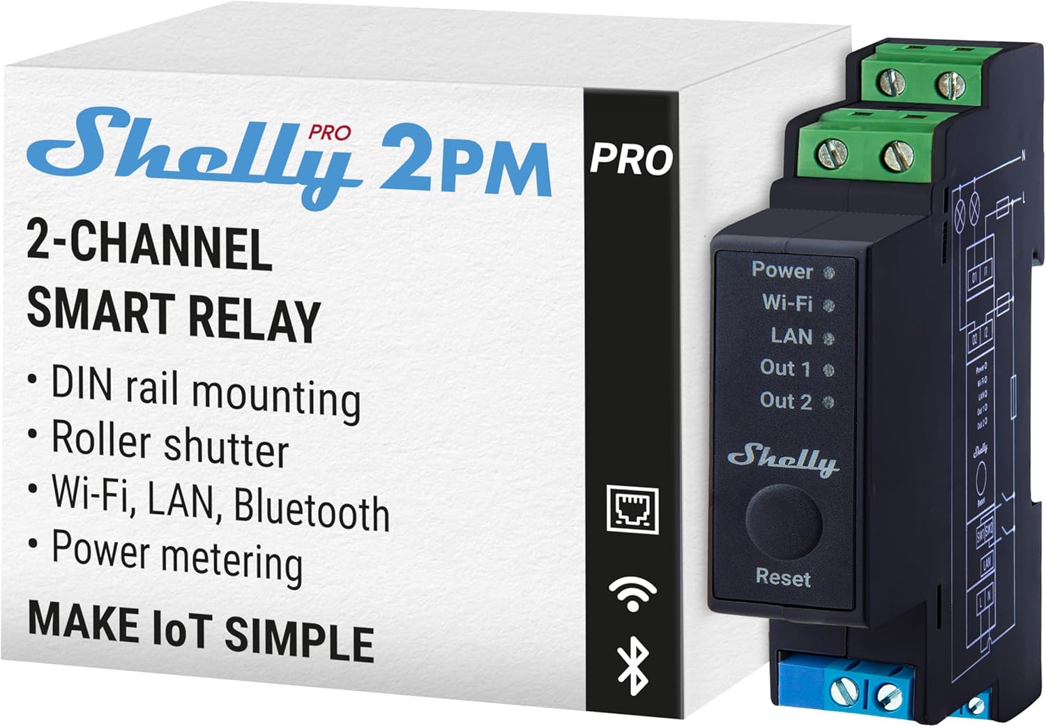 Shelly Pro 2PM - Relè Interruttore Smart 2 Canali 25A - immagine 1