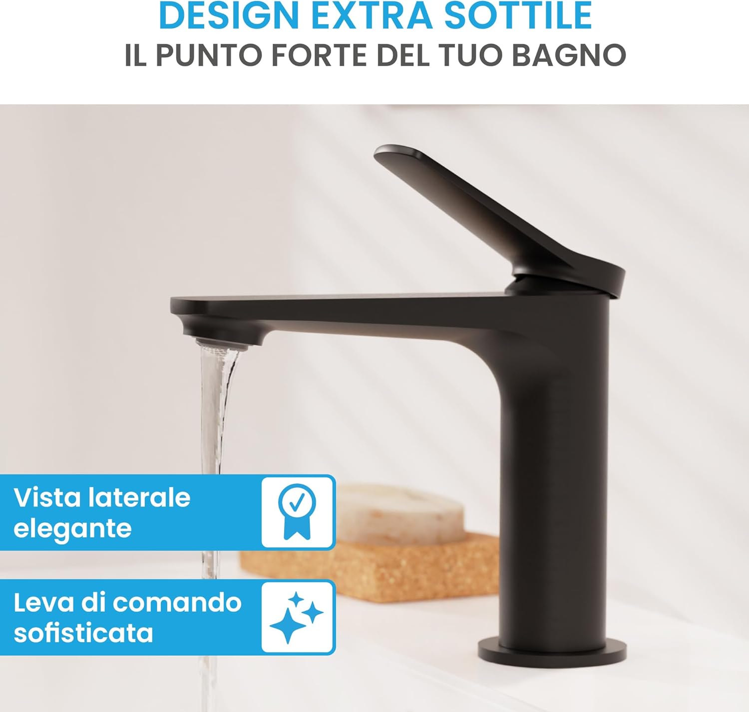 Bächlein Rubinetto per Bagno Aldeya Nero Opaco - immagine 3