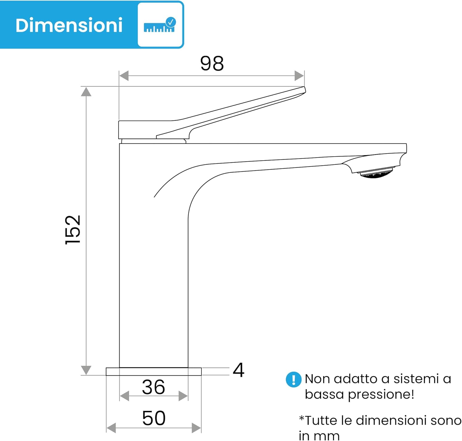 Bächlein Rubinetto per Bagno Aldeya Nero Opaco - immagine 6