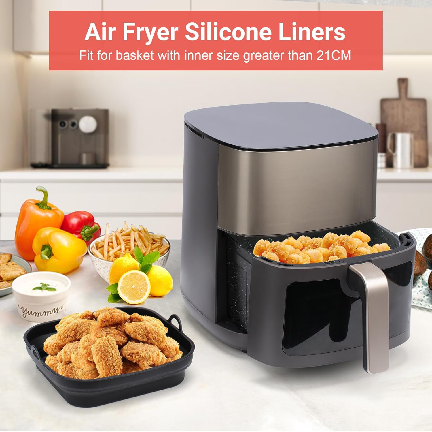 Alyvisun Teglie in Silicone per Friggitrice ad Aria - 2pz, Nero - immagine 2