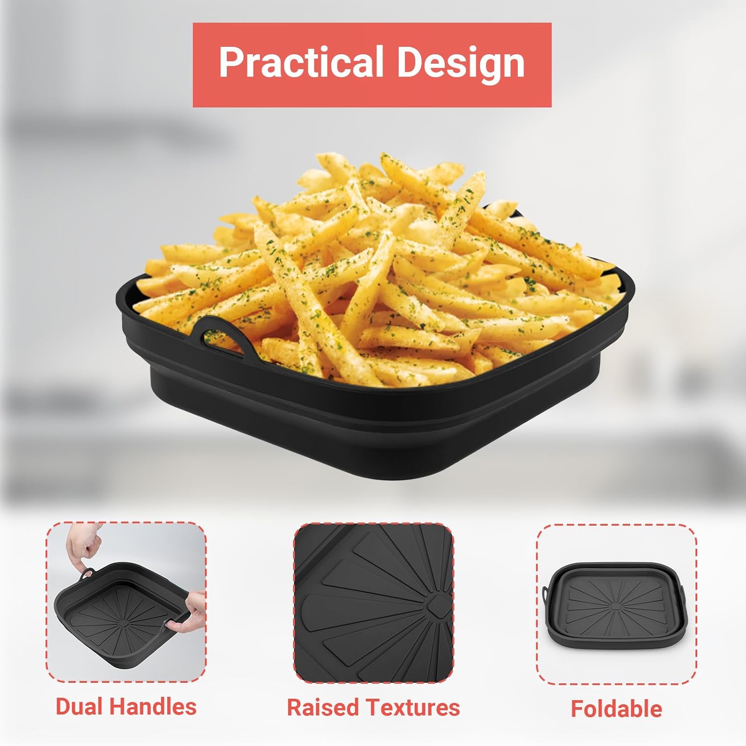 Alyvisun Teglie in Silicone per Friggitrice ad Aria - 2pz, Nero - immagine 5