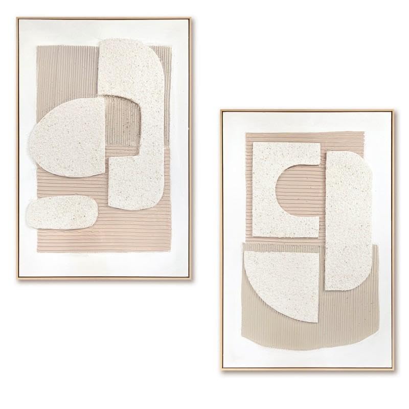 DRW Quadro Tela Astratta con Cornice Legno Naturale