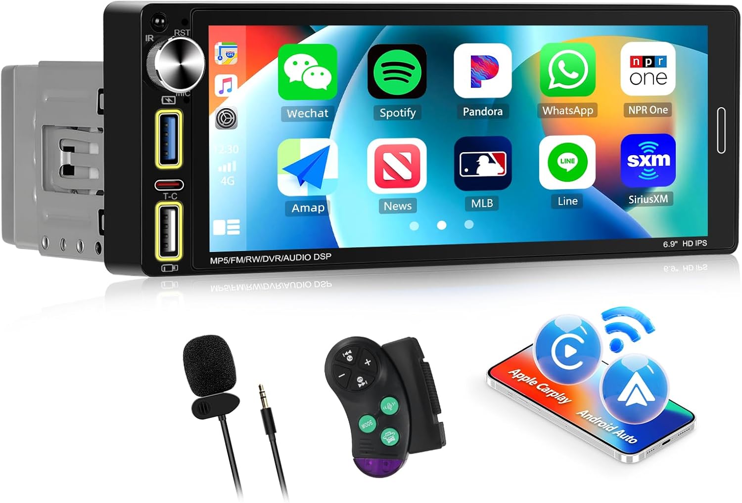 Sixwin Autoradio Bluetooth 1 Din con Carplay Android Auto - immagine 1