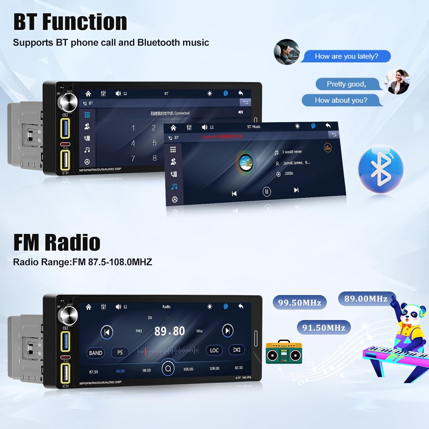 Sixwin Autoradio Bluetooth 1 Din con Carplay Android Auto - immagine 4