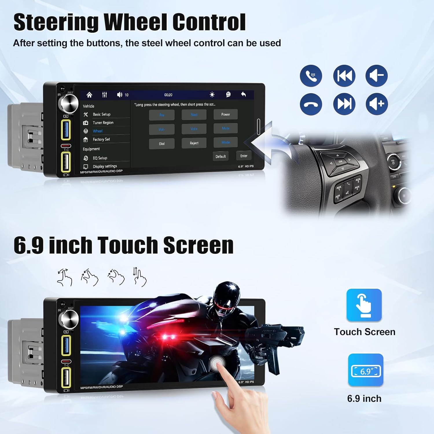 Sixwin Autoradio Bluetooth 1 Din con Carplay Android Auto - immagine 5