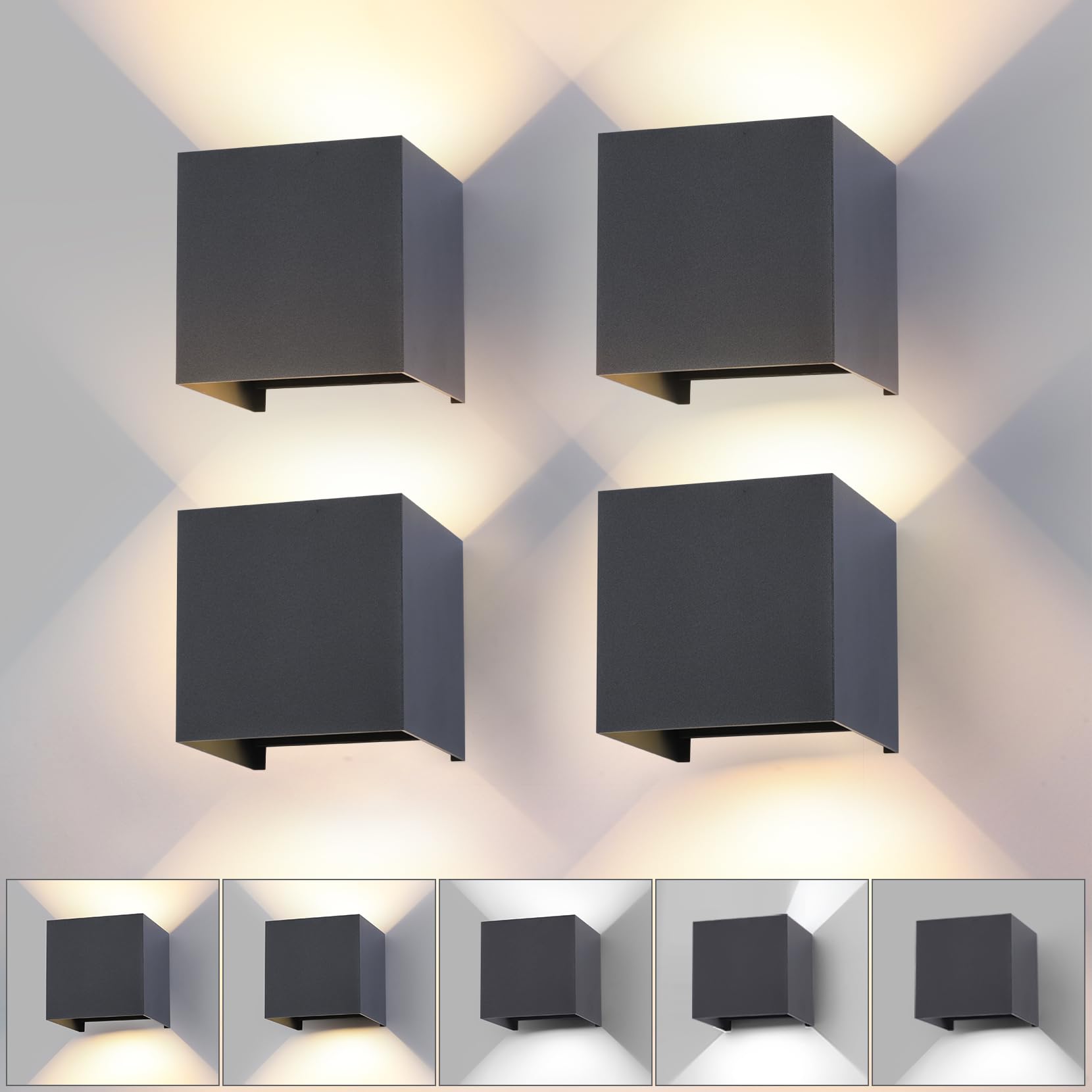 Applique da Parete a Cubo 4 Pezzi LED 15W Antracite