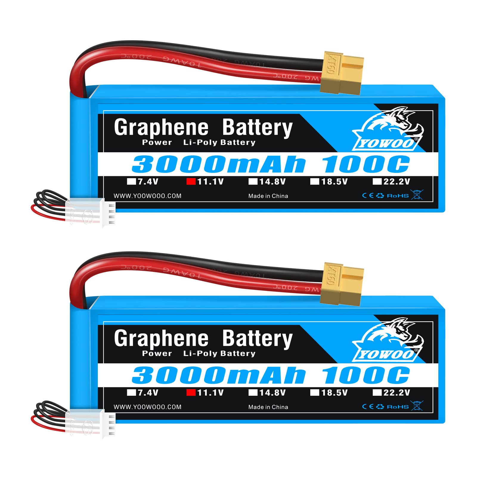 Yowoo 3s Batteria Lipo Grafene 3000mAh 100C (2 pz)