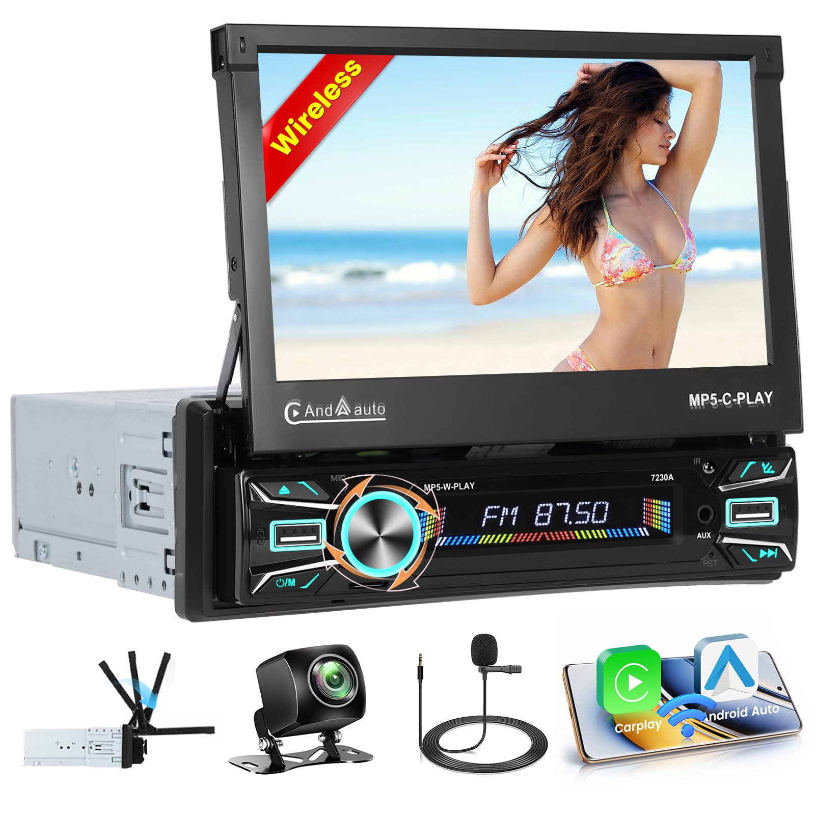 Hikity Autoradio Android 13 7'' Flip Out 1 Din