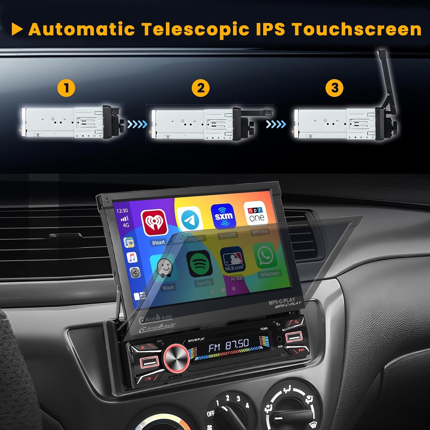 Hikity Autoradio Android 13 7'' Flip Out 1 Din - immagine 2