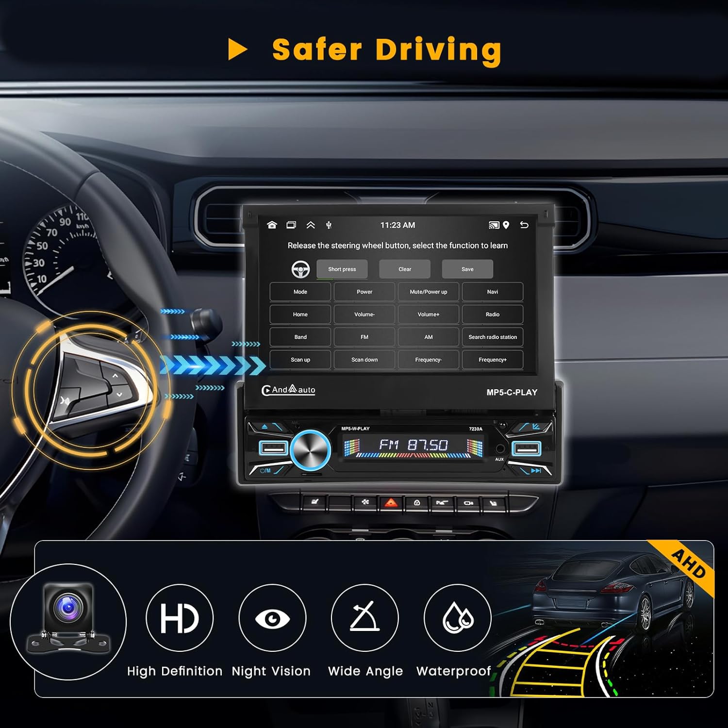 Hikity Autoradio Android 13 7'' Flip Out 1 Din - immagine 5