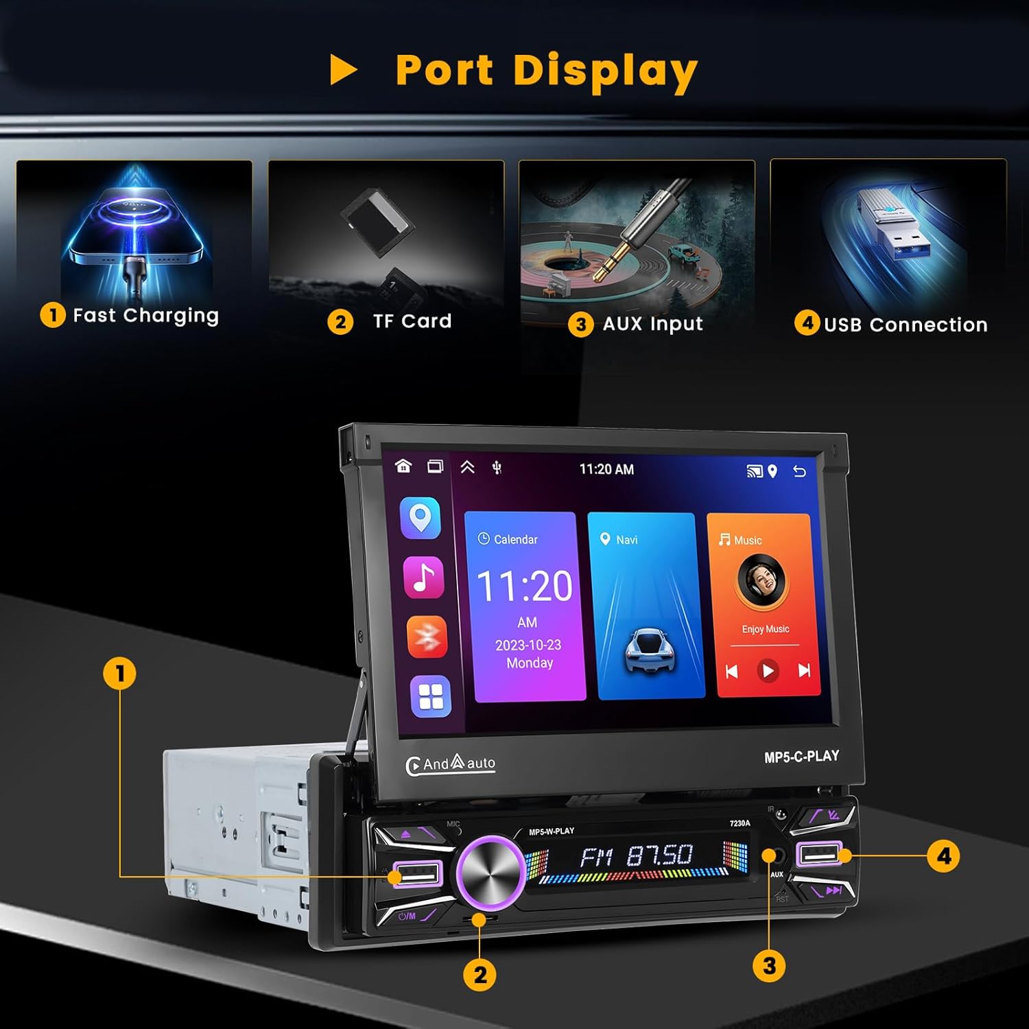 Hikity Autoradio Android 13 7'' Flip Out 1 Din - immagine 6