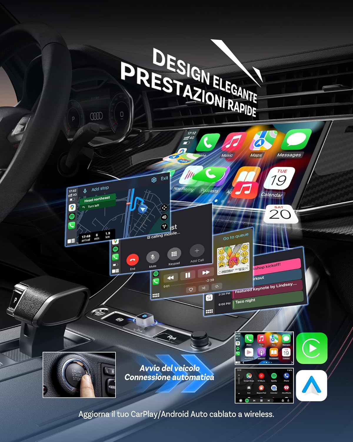 Ottocast Mini Slim - Adattatore Wireless CarPlay & Android Auto - immagine 2