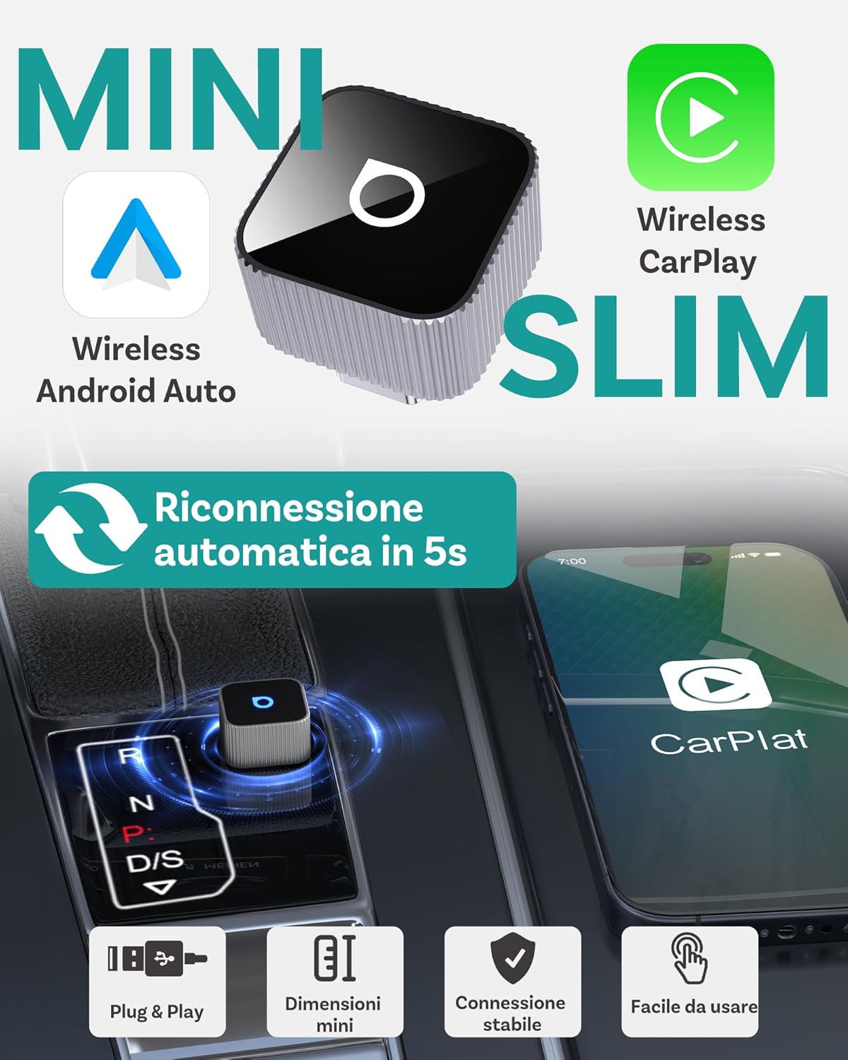Ottocast Mini Slim - Adattatore Wireless CarPlay & Android Auto - immagine 7