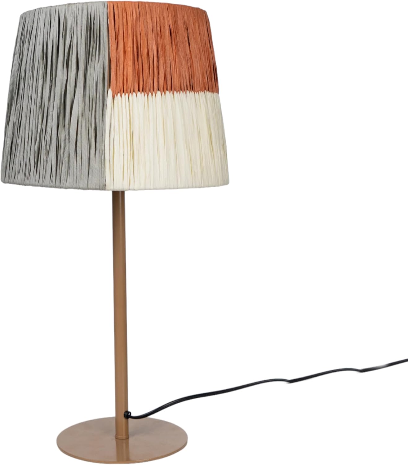 LAMPARA BASE METAL BEIGE PANTALLA COLORES CUERDA